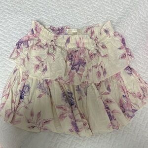 LoveShackFancy Cream and Purple Floral A-Line Skirt